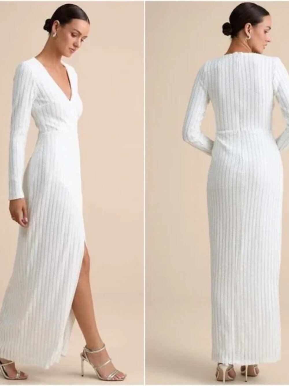 Lulus Love Lasts Forever White Sequin Long Sleeve Maxi Dress